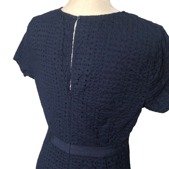 Banana Republic Dress Navy Eyelet Lace Short Sleeve Midi Tiered Womens Size 12 P - Picture 6 of 11
